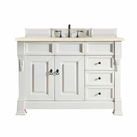 JAMES MARTIN VANITIES Brookfield 48in Single Vanity, Bright White w/ 3 CM Eternal Marfil Quartz Top 147-V48-BW-3EMR